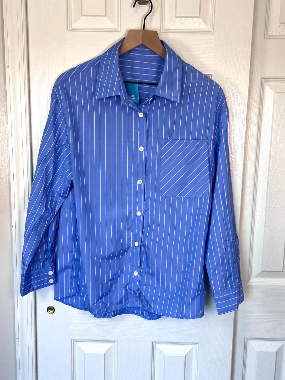 CUPSHE Striped Button-Front Shirt Blue/White Size L NWT